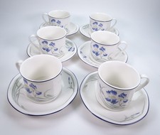 Set Of 6 Vintage Royal Doulton Minerva Pattern Cup And Saucers Floral Blue Trim
