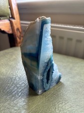 Blue Gemstone Crystal Geode Rock, 12.5 x 6 x 6 cm Gem, Natural & Polished Sides