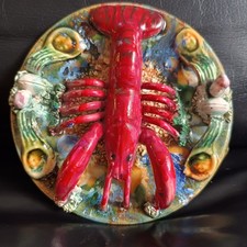 Majolica Portuguese Lobster Palissy Ware Ceramic Display Plate