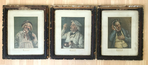 Three framed antique art - framed,