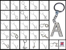 A-Z LARGE DIAMOND LETTER KEYRING Alphabet Bling Name Key Ring Crystal Chain Gift