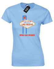 VIVA LAS VEGAS LADIES T-SHIRT COOL ELVIS ICONIC SIGN NEVADA COOL DESIGN (COLOUR)