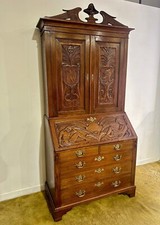 Late Victorian Carved Oak bureau bookcase