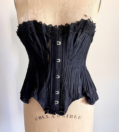 Antique edwardian corset black - edwardian,