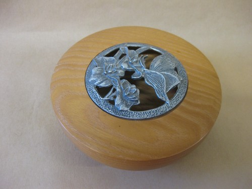 Elm wood potpourri bowl - wood, pewter
