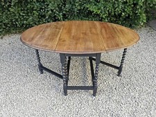 LIGHTLY DISTRESSED VINTAGE  BARLEY TWIST SOLID OAK DROP LEAF DINING TABLE