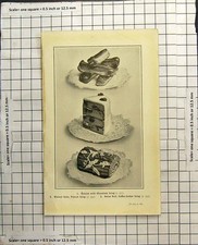 Antique Print Eclairs Chocolate Icing Walnut Cake French Swiss Roll Coffee