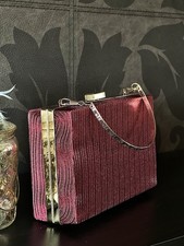 Deep Red/Maroon Evening Party Clutch Bag with Detachable Strap