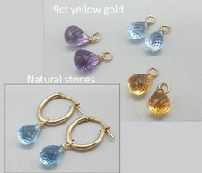 9ct Gold Natural Drop Gemstone Pendant Citrine Blue Topaz Hooplet Earring Charms