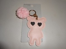 NEXT  ACCESSORIES TEDDY BEAR WITH HEART EYES+POM POM CARDED KEYRING-NEW+GIFTS