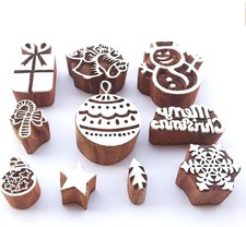 Royal Kraft Christmas Wooden Block Printing Stamps (Set of 10 Pcs, Bulk01_10d 
