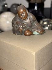 Bronze Scroll Weight Chinese Boy And Goat Antique (c)