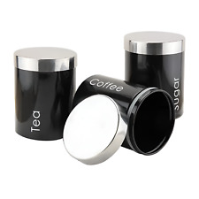 RLS Set of 3 Airtight Tea Sugar and Coffee Storage Canister set Jars, Black