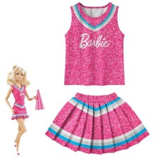 UK Girls Barbi Costume Princess Cheerleader Fancy Dress Tartan Skirt Vest Outfit