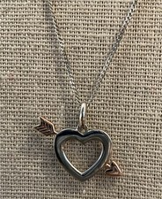 Van Peterson Signed 925 heart rose gold vermeil arrow pendant 21” adjustable