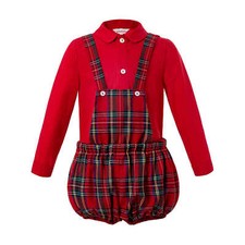 Baby Boys Red Shirt Tartan Bib