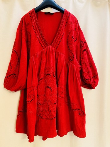 Zara women red linen blend - red,
