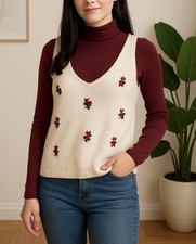 Primark Cream Floral Embroidered Knit Vest – Size L (14–16)