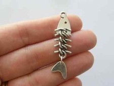 2 Fish bone pendants antique silver tone FF360