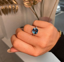 Genuine London Blue Topaz Ring 925 Solid Sterling Silver Handmade Jewelry