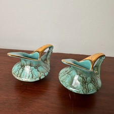 Holland Set of 2 Mini Creamer Jugs  Turquoise & Gold Lustreware Mid-Century VTG