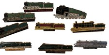 Set of 9 Vintage Locomotive Pin Badges Featuring Famous Trains