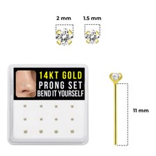 14K Solid Gold 22G Clear