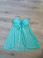 Vintage La Senza Turquoise Blue Lace & Mesh Babydoll Top Size 18