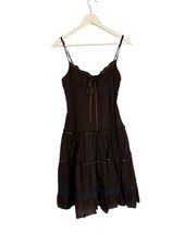 Vintage Y2K 00s Boho Milkmaid Dress Brown Festival Elise Ryan Size M L Cotton