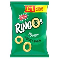 Full Box of 18 Packs Golden Wonder Ringos Cheese &Onion Crisps 40g SPECIAL OFFER
