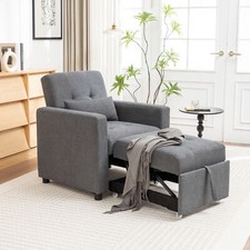 Convertible Sleeper Chair Linen Futon Sofa Bed Small Couch Adjustable Backrest