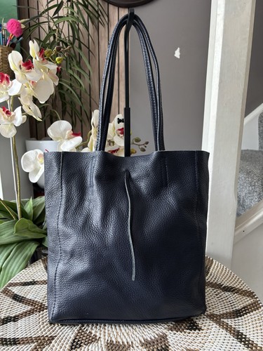 Navy real leather tote - navy,