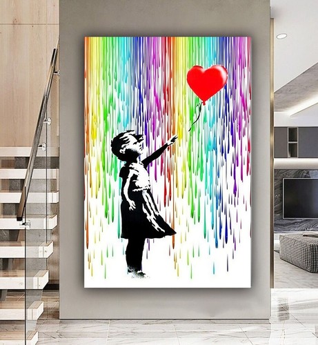 Banksy style rainbow girl - style,