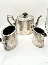 Antique Edwardian Silver Plated 3 Piece Tea Set Including Milk Jug And Sugar