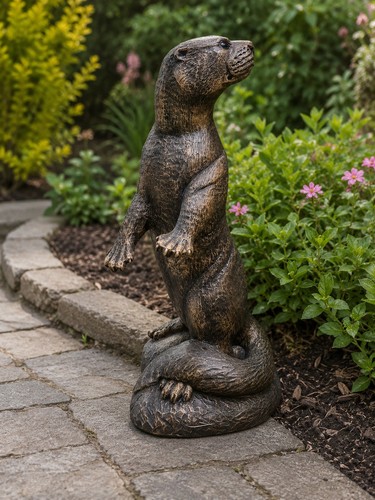 Bronze standing otter statue - standing,
