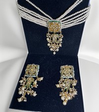 Indian Multi-strand Paux Pearl Choker Necklace Earrings Set Polki Kundan Bridal