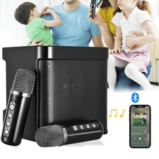 Portable Bluetooth Speaker USB Rechargeable AUX Port With 2 Wireless Microphones