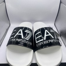 Emporio Armani EA7 Black& White Logo Sliders Sandals Men’s UK Size 9