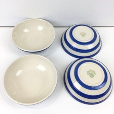 T G Green Cornishware Cereal Bowls x 4 Blue & White Stripe Soup Dessert Pudding