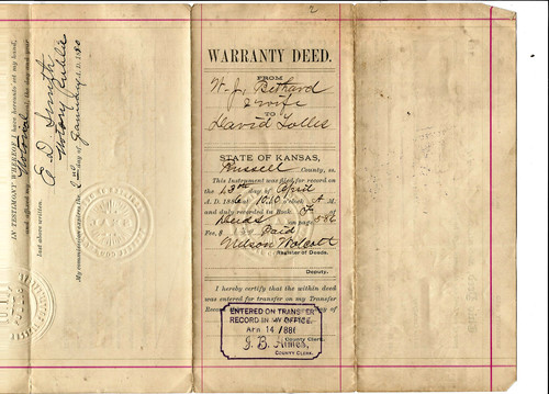 1886 land deed - land, russel