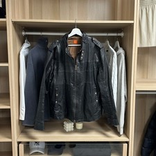 Hugo Boss Mens Joso Biker Sheep Leather Jacket Size 54 XL Black Sheepskin