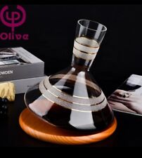 Water Carafe Red wine decanter hand blown crystal glass 1.8L Wooden Base