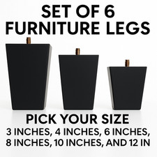Black Square Furniture Legs Set of 6, 3 4 5 6 8 10 12 in Wood Feet Replacement