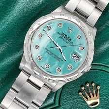 Rolex Datejust Midsize 31mm Watch Custom Domed 24 Diamonds Bezel/Aquamarine MOP