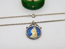 Sterling Silver Vitreous Enamel Sixpence Coin Pendant Necklace Antique 1887
