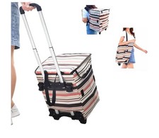Foldable Shopping Trolley Bag Insulated with Wheels Collapsible Grocery Cart