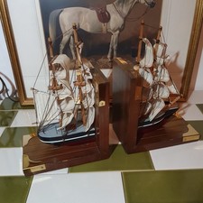 Vintage Original Model Ship, divided Into Two  Book Ends 