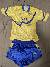 Vintage iconic 1990-92 Everton Away Shirt and Shorts - Yellow - Kids Size