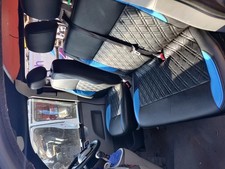 VW T5 T6 TRANSPORTER Front Seats Pair Black Leather with Blue Pattern 04-15