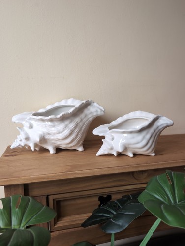 Vintage white ceramic conch - vintage,